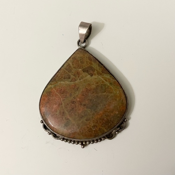 Sterling Silver Tear Drop Pendant with Earthen Toned Natural Stone - Picture 2 of 16